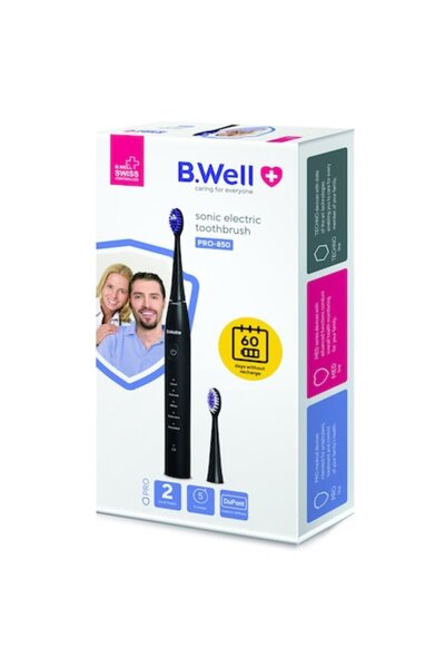 B.Well Swiss Periuță de dinți electrică sonică PRO-850, neagră, 5 moduri, 2 c...