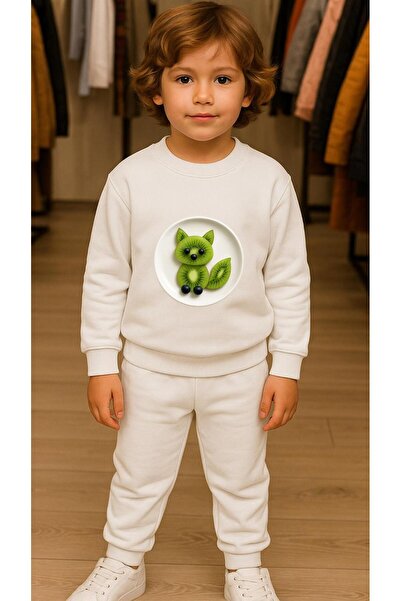 playwear Детски комплект суичър с щампа KIWI за момичета и момчета, с кръгло ...