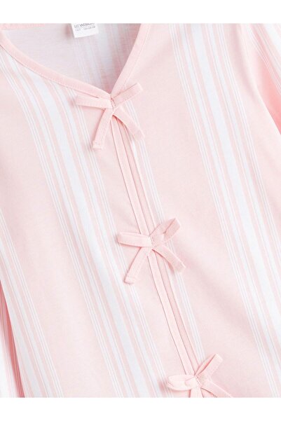 LC Waikiki Lcw Kids V-Neck Bow Detail Girls' Pajama Top