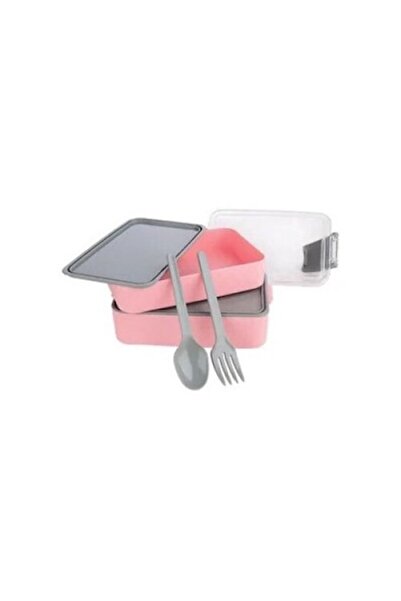 OEM Recipient dublu pentru alimente, roz, gri, cu furculiță și lingură, 400+5...
