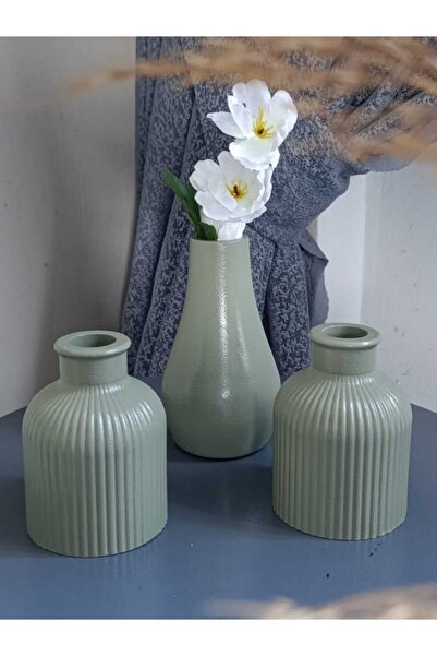 E.M.S AVM طقم فازات 3 قطع: فازة داملا وفازة بامباس، فازة ديكورية بلون أخضر نع...