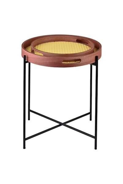 MONDEX Lammy coffee table set, 38x38x48 cm, 30 cm tray, brown