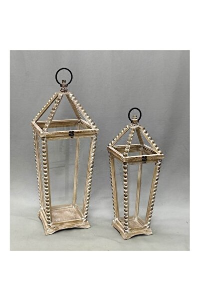 MONDEX Set of 2 Lanterns LOKKE, 29.5x29.5x76.5cm & 22x22x59.5cm, light wood