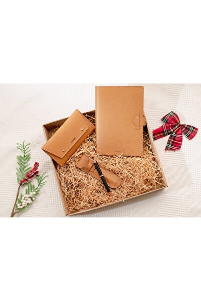 Origin Premium set: leather-covered notebook, pen with leather case and wallet