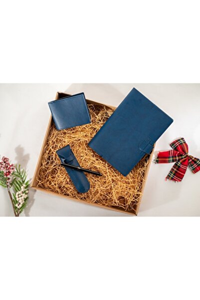 Origin Premium gift set - notebook with leather cover, pen with leather case and wallet (blue)
