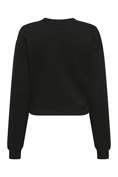 ONLY Кадин Сиях Онлевиса L/s Къса блуза с обло деколте Ub Swt 15358296-Черно