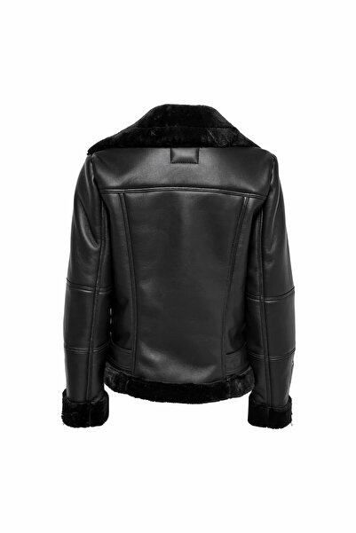 ONLY Черно дамско палто с кожени детайли 15260002