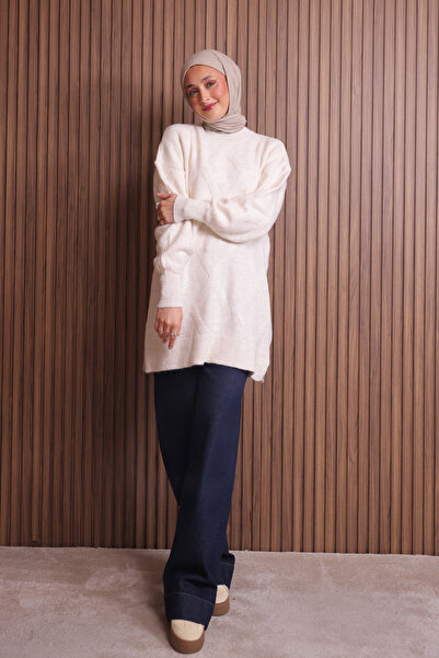 Balenbi Women's Crew Neck Diamond Pattern Soft Knit Tunic 1140