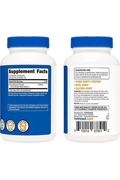 Nutricost Citrus Bergamot Capsules 1,200 mg, 120 Capsules - 25:1 Bergamot Extract