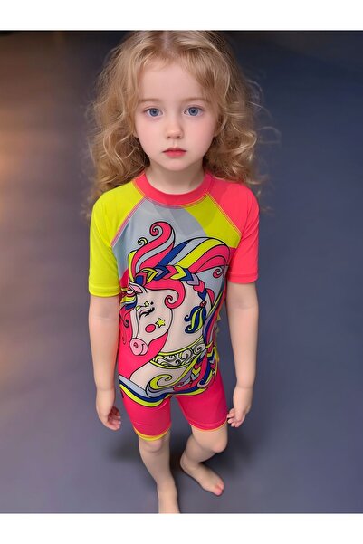 None Boys' one-piece swimsuit with distinctive cartoon graphics and bright summer colors