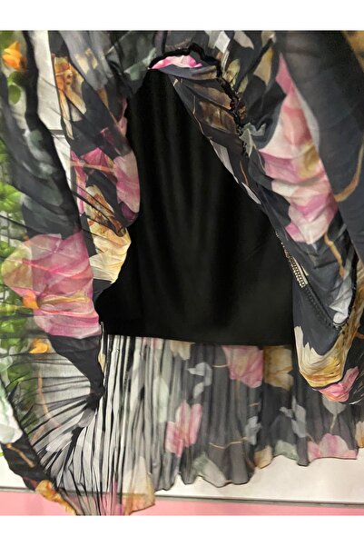 edu collection Floral Patterned Layered Chiffon Skirt with Lining