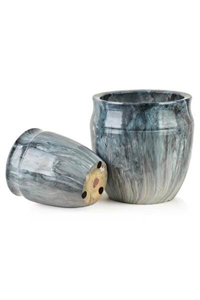 MONDEX Set of 2 Ceramic Pots NEVA MARBLE, 30.5x30.5x30.5 cm and 20.5x20.5x23 cm, gray
