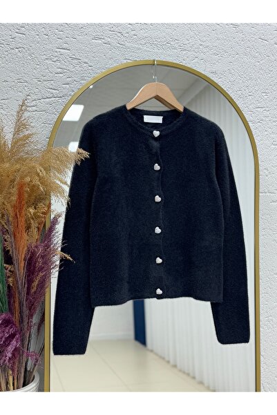 BENAHOLL Μίνι ζακέτα με κουμπιά καρδιάς Davuna-KR3194 Μαύρο