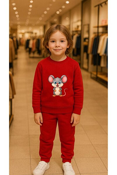 playwear سترة رياضية للأطفال من ChildTakım Cute Miki Basak مطبوع برقبة دائرية...