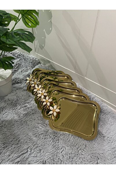 Genel Markalar 6'Lı Paslanmaz Çelik Papatya Aksesuarlı İtalyan Büyük Dalgalı Servis Tepsisi