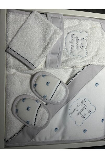 Gaye Teddy Bear Head Embroidered Baby Towel Bathrobe Set