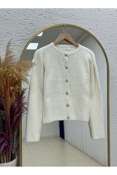 BENAHOLL كارديجان دافونا الصغير ذو الأزرار على شكل قلب-KR3194 أبيض