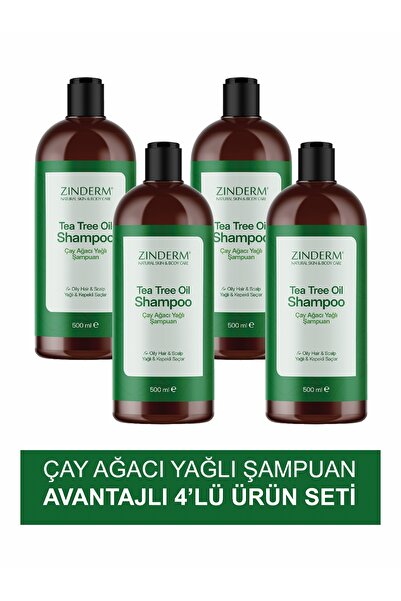 zinderm Çay Ağacı Şampuanı - Arındırıcı Ve Dengeleyici Tuzsuz Çay Ağacı Yağı Şampuan (4 X 500 ML)