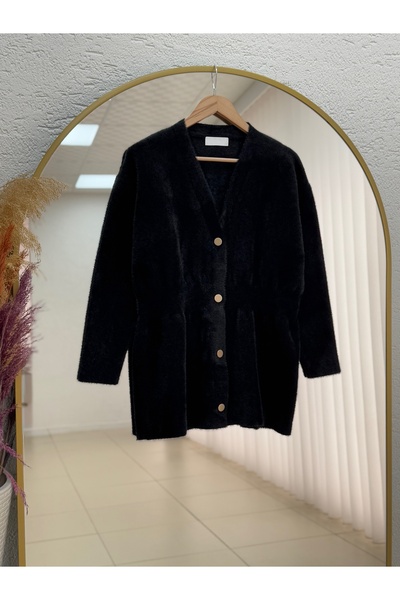 BENAHOLL Elina Gold Buttoned Belted Cardigan-Kr5026 Black