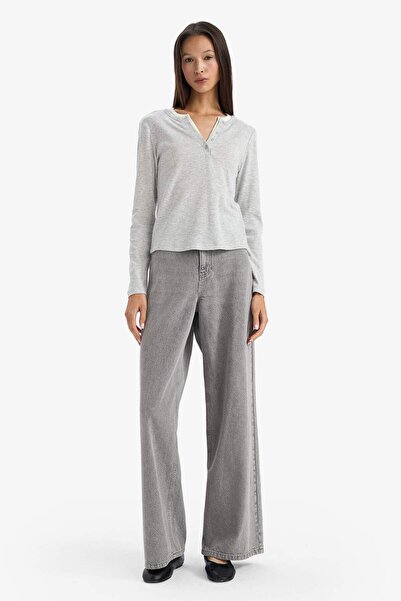 DeFacto Slim Fit Slim Fit Buttoned Collar Ribbed Long Sleeve T-Shirt G3490Ax25Wn