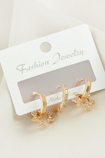 ZERO LAND Nrzsnt 3 Pieces Star Zircon (171054) Stone Earrings-Yellow