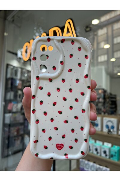 OVADA SAMSUNG GALAXY S20 FE Uyumlu Kamera Korumalı Dalga Kenarlı Çilek Baskıl...