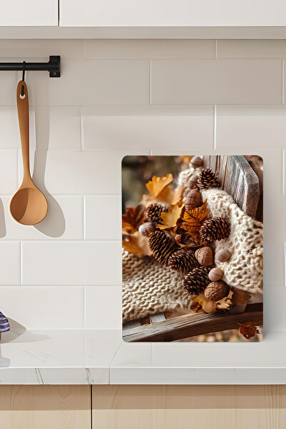 kutuTR Tempered Glass Cutting Board – Autumn Cone and Leaf Themed Uv Printing...