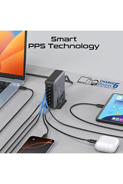 Promate PowerBase-GaN285 285W 6-Port GaN USB-C Charging Station (100W/65W/4×30W)