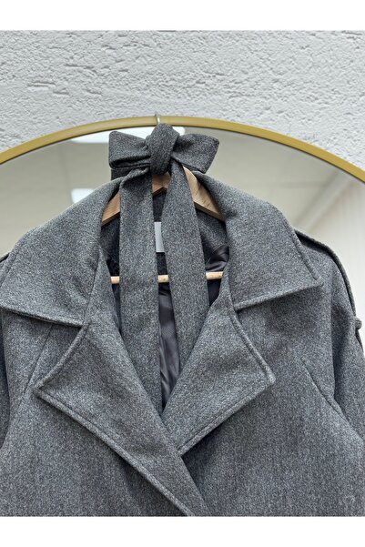 BENAHOLL Alita Shoulder Padded Sleeve Epaulettes Cashmere Coat-Ek1003 Anthracite