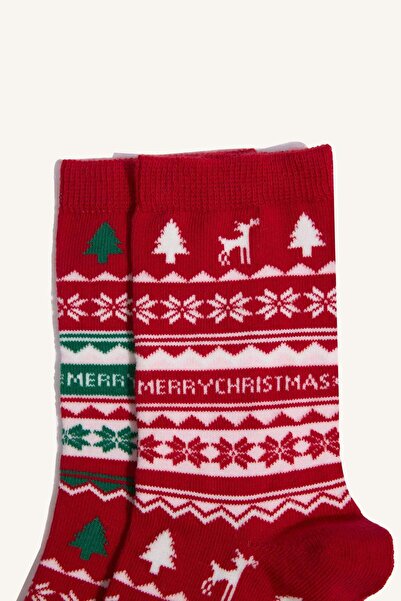 DeFacto Женски подаръчна кутия с 2 чифта дълги памучни чорапи с коледна тематика G3905AXNS