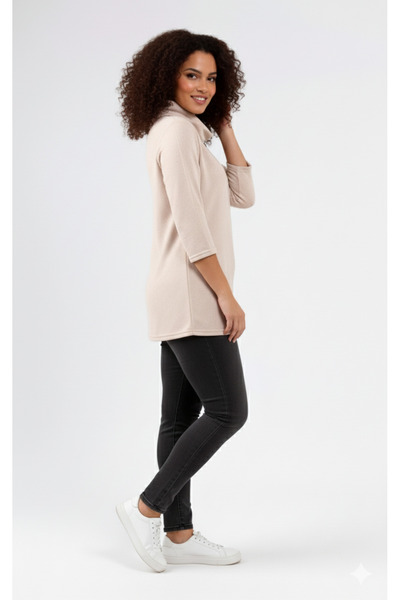 Barato Beige Degaje Collar Plus Size Soft Blouse