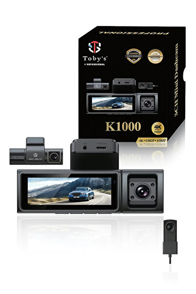 TOBYS كاميرا لوحة القيادة بدقة 4K Ultra HD ثنائية العدسة - رؤية ليلية وتسجيل مستمر وزاوية واسعة