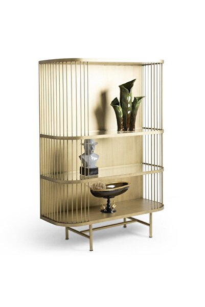 SHOWDEKO Leila Pirinç Eskitme Boyalı Metal + Ahşap Gümüşlük Kitaplık Showcase