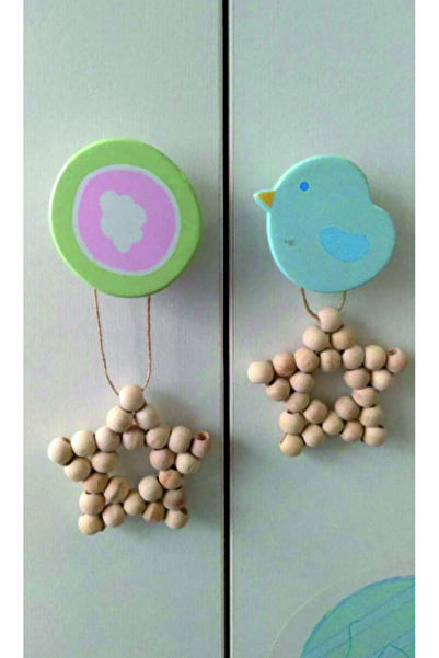 shop 2 Adet Dekoratif Ahşap Boncuklu Mini Yıldız Süs