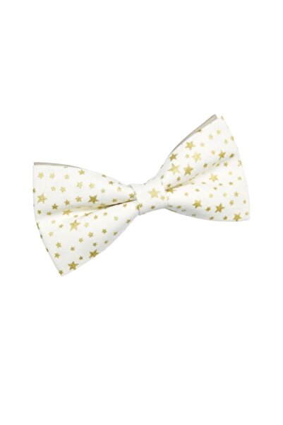Papileon White Christmas Bow Tie "Golden Stars" (12x6 cm)