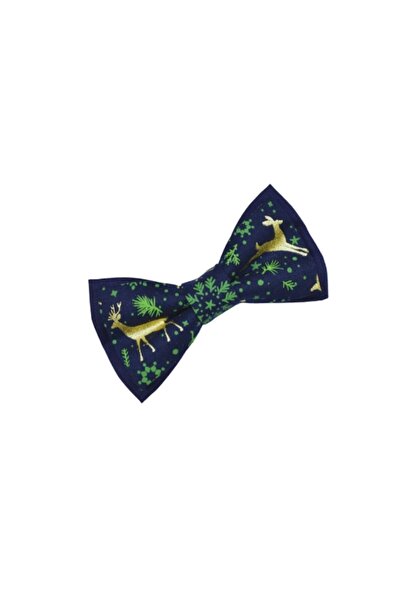 Papileon Navy blue Christmas bow tie for children 7-14 years old "Golden Reindeer" (10x5 cm)