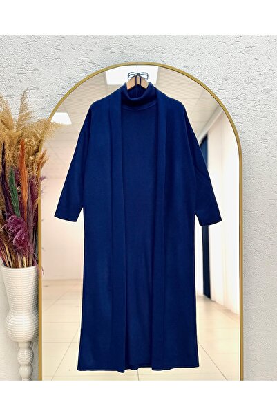 BENAHOLL Celonia High-Necked Cardigan Double Knitwear Dress-Kr5008 Navy Blue