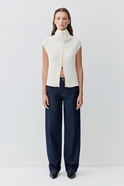 Mavi Women's Wool and Cashmere Blend Zippered Ecru Sweater 1710827-70057