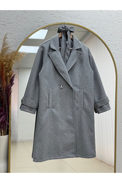 BENAHOLL Efrat Kol Epaulettes Belted Lined Coat-Bn8666 Gray