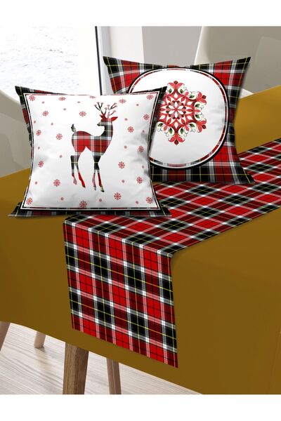 Ardizayn New Year - Velvet Fabric, Balcony, Garden, Kitchen Runner and Set of 2 Throw Pillow Covers