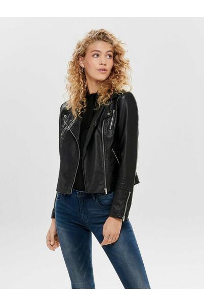 ONLY Jachetă de piele de damă neagră 15153079   Onlgemma Biker din piele arti...
