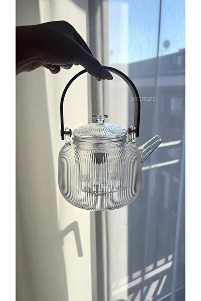 BOSHQAP Line Imported Glass Teapot with Wooden Handle
