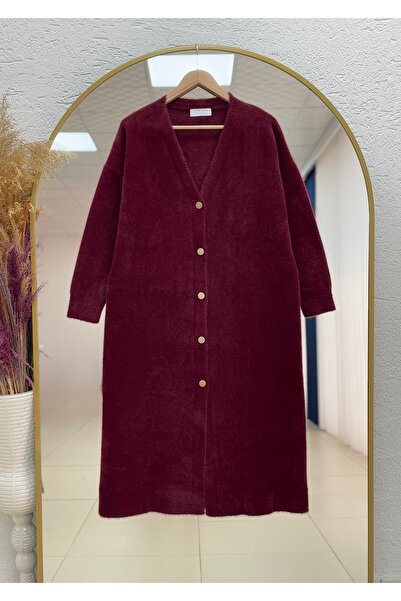 BENAHOLL Alivia Metal Buttoned Long Beard Cardigan-Kr5032 Burgundy