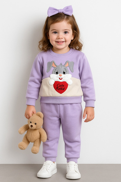 canmana kids&baby Σετ φλις για κορίτσια με λεπτομέρεια κεντήματος κουνελιού