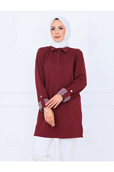 Elony Fashion Kadın Basic Pat ve Kol Detaylı Tunik