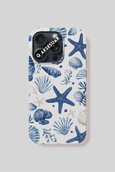 Q Aksesuar حافظة هاتف متوافقة مع آيفون 15 بلس بتصميم نجم البحر - أبيض