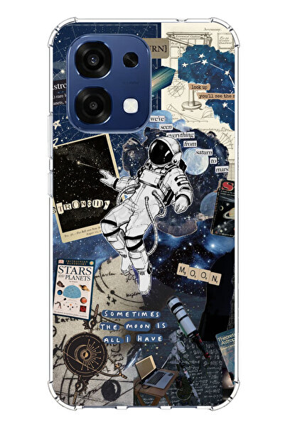 TechTree حافظة سيليكون متوافقة مع هاتف اوبو A6 برو بتصميم رائد فضاء ريترو مطبوع