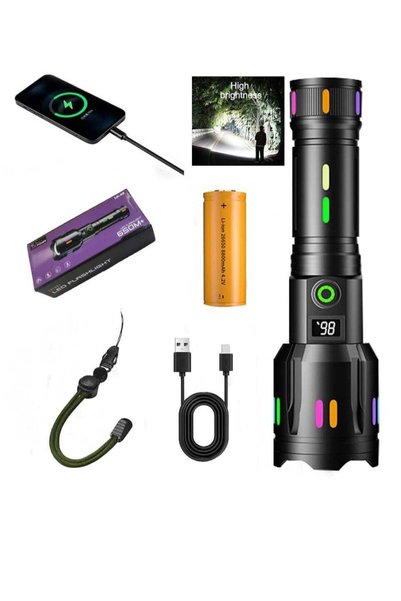 DLC مصباح يدوي LED تكتيكي من Lucky Power - 300,000 لومن، قابل لإعادة الشحن، 6...