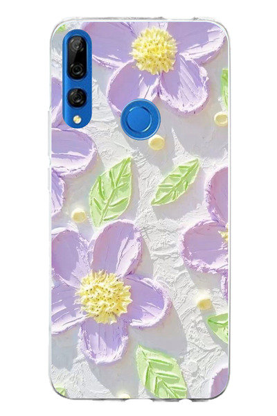 TechTree حافظة سيليكون متوافقة مع هاتف Honor 9X باللون الأرجواني من نوع Watercolor مطبوع