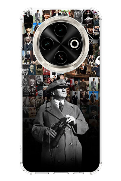 TechTree Tecno Spark 30C Compatible Ataturk Portrait Collage Printed Silicone Case